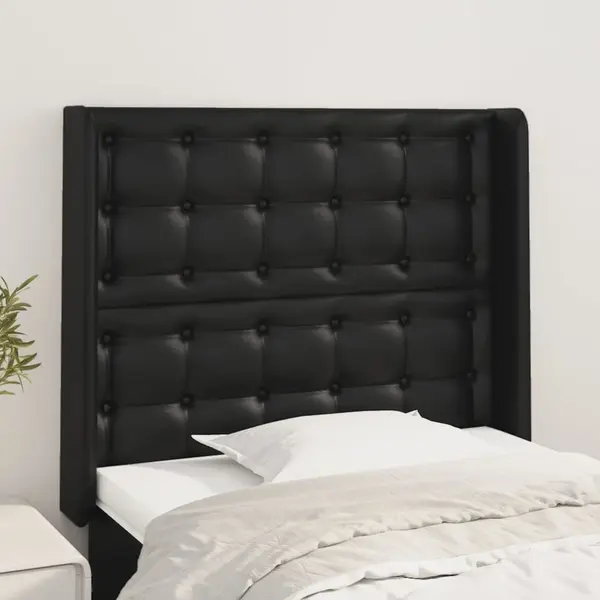 Gossi tablie de pat cu aripioare, negru, 93x16x118/128 cm, piele eco