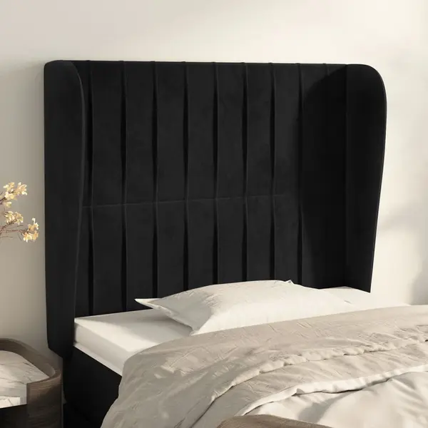 Gossi tablie de pat cu aripioare, negru, 93x23x118/128 cm, catifea