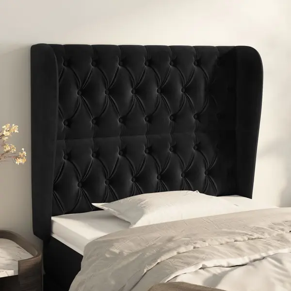 Gossi tablie de pat cu aripioare, negru, 93x23x118/128 cm, catifea