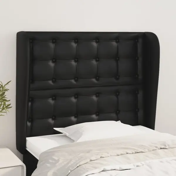 Gossi tablie de pat cu aripioare, negru, 93x23x118/128 cm, piele eco
