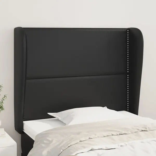 Gossi tablie de pat cu aripioare, negru, 93x23x118/128 cm, piele eco