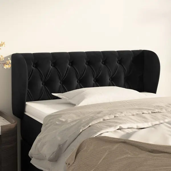 Gossi tablie de pat cu aripioare negru 93x23x78/88 cm catifea