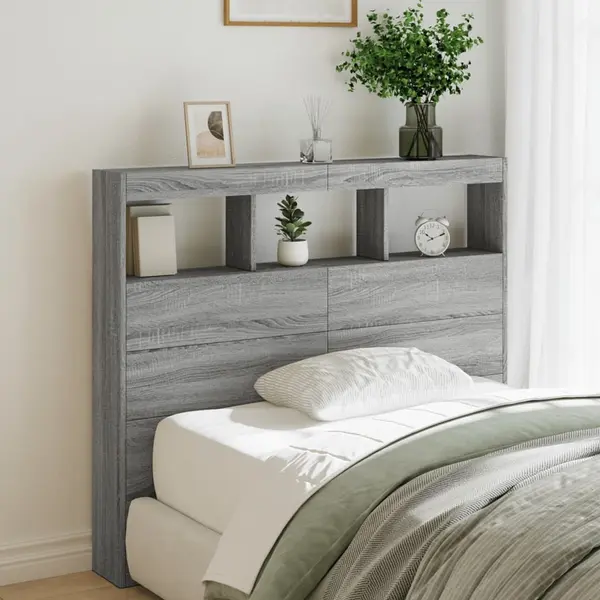 Gossi tablie de pat cu dulap si led, gri sonoma, 120x17x102 cm