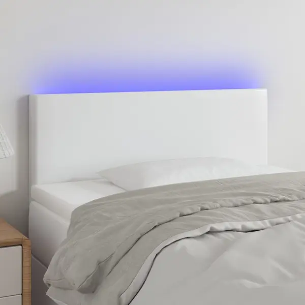 Gossi tablie de pat cu led, alb, 100x5x78/88 cm, piele ecologica