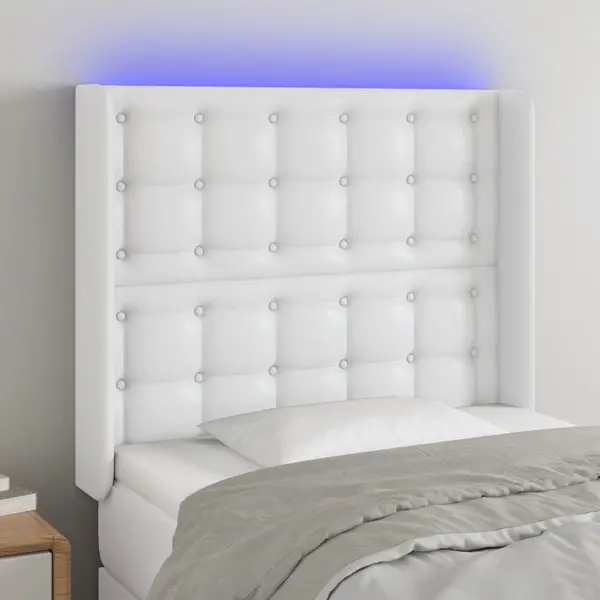 Gossi tablie de pat cu led, alb, 103x16x118/128 cm, piele ecologica