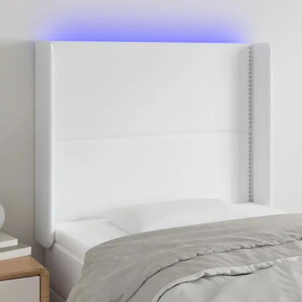 Gossi tablie de pat cu led, alb, 103x16x118/128 cm, piele ecologica