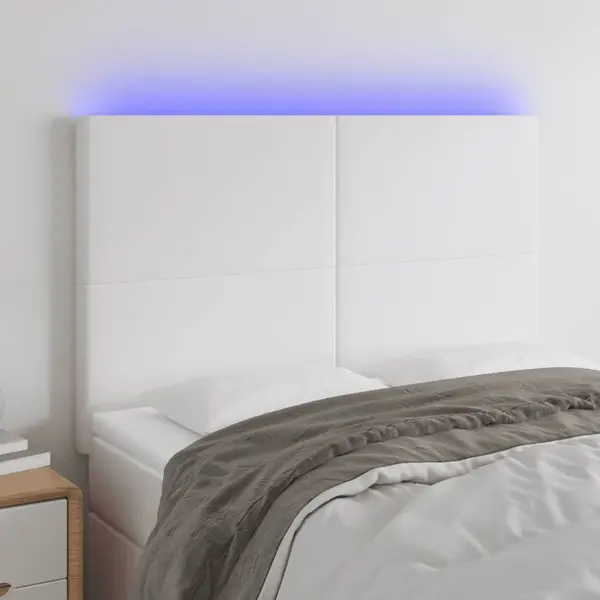 Gossi tablie de pat cu led, alb, 144x5x118/128 cm, piele ecologica