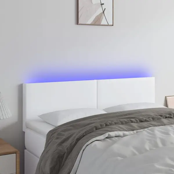 Gossi tablie de pat cu led, alb, 144x5x78/88 cm, piele ecologica