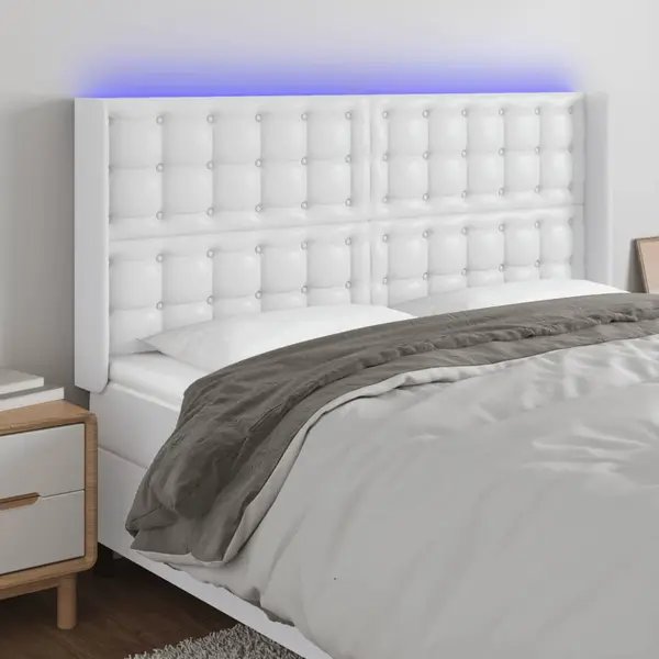 Gossi tablie de pat cu led, alb, 147x16x118/128 cm, piele ecologica