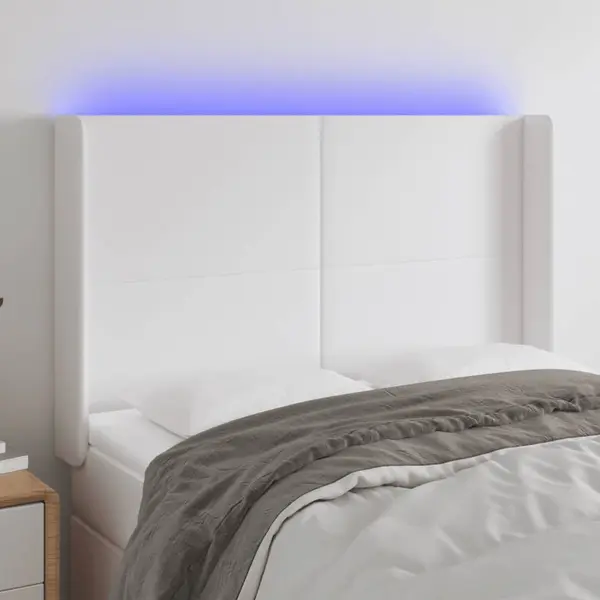 Gossi tablie de pat cu led, alb, 147x16x118/128 cm, piele ecologica