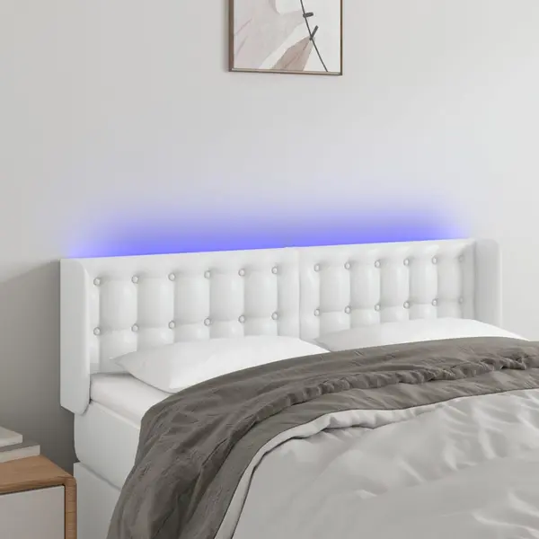 Gossi tablie de pat cu led, alb, 147x16x78/88 cm, piele ecologica