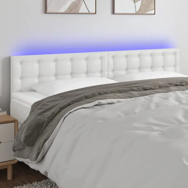 Gossi tablie de pat cu led, alb, 160x5x78/88 cm, piele ecologica