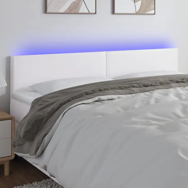 Gossi tablie de pat cu led, alb, 160x5x78/88 cm, piele ecologica