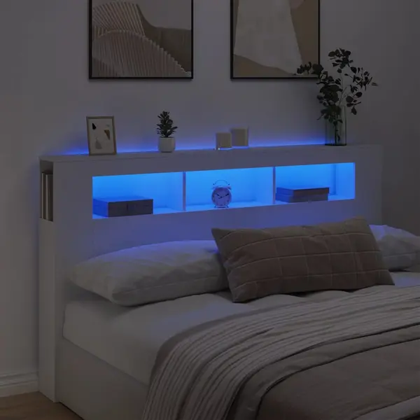 Gossi tablie de pat cu led, alb, 180x18,5x103,5 cm, lemn