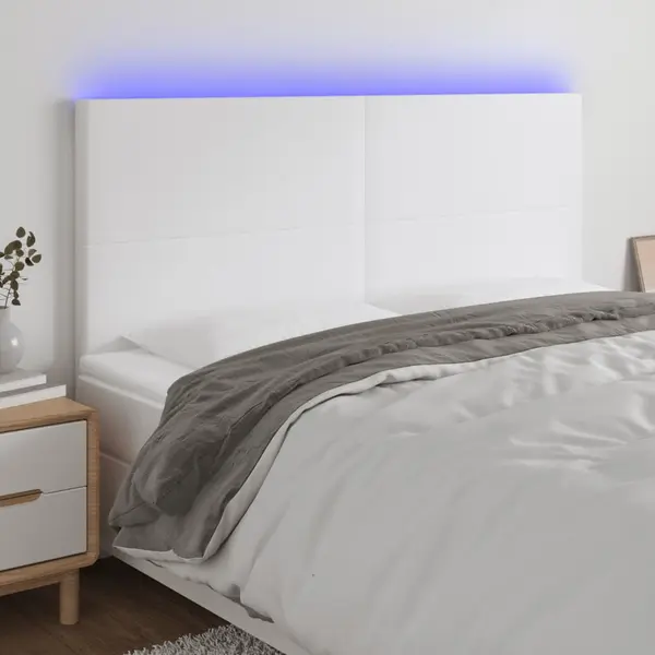 Gossi tablie de pat cu led, alb, 180x5x118/128 cm, piele ecologica