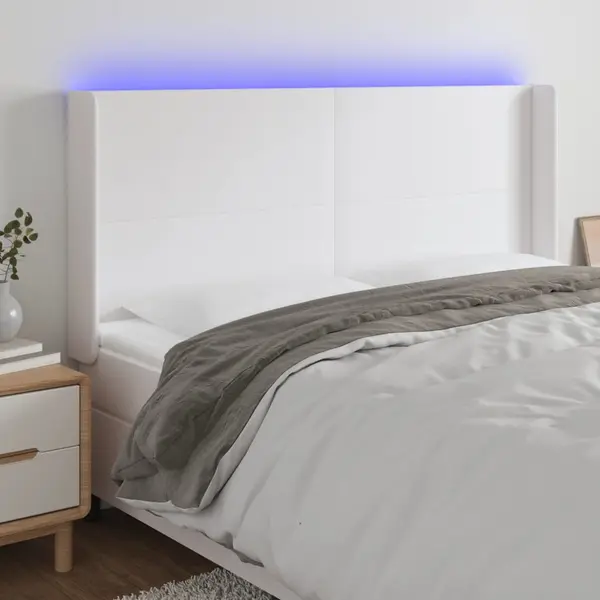 Gossi tablie de pat cu led, alb, 183x16x118/128 cm, piele ecologica