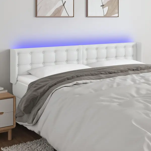 Gossi tablie de pat cu led, alb, 183x16x78/88 cm, piele ecologica