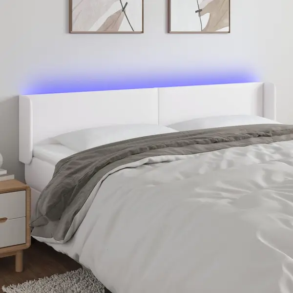 Gossi tablie de pat cu led, alb, 183x16x78/88 cm, piele ecologica