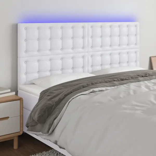 Gossi tablie de pat cu led, alb, 200x5x118/128 cm, piele ecologica