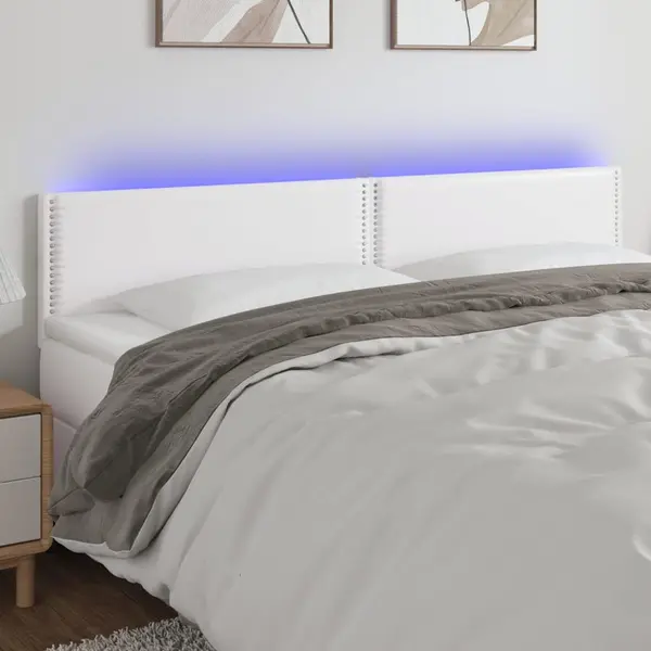 Gossi tablie de pat cu led, alb, 200x5x78/88 cm, piele ecologica