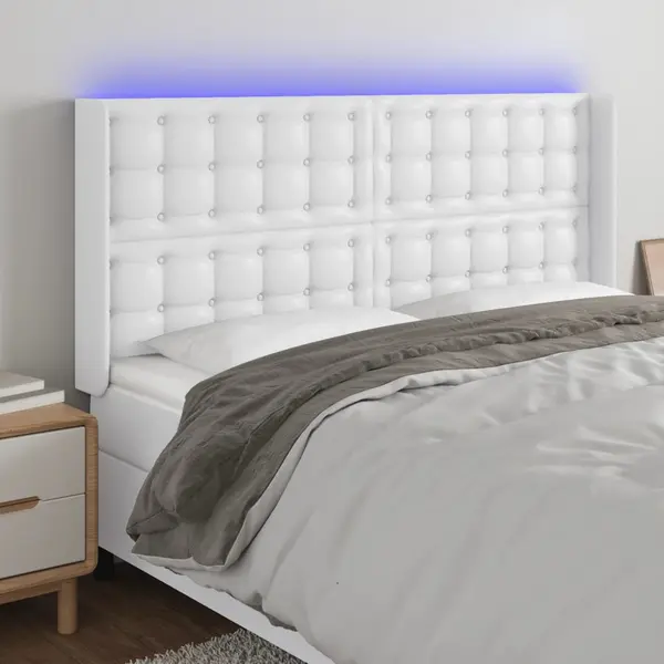 Gossi tablie de pat cu led, alb, 203x16x118/128 cm, piele ecologica