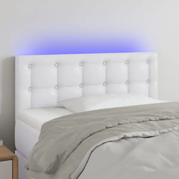 Gossi tablie de pat cu led, alb, 80x5x78/88 cm, piele ecologica