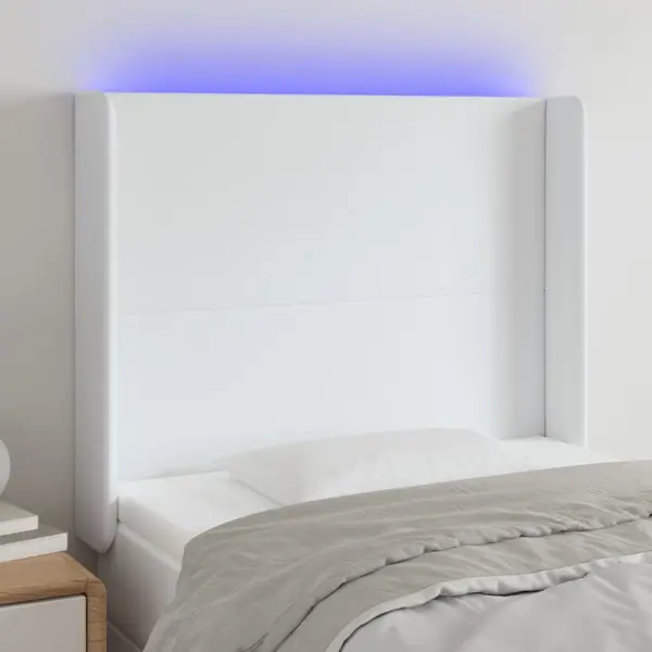 Gossi tablie de pat cu led, alb, 83x16x118/128 cm, piele ecologica