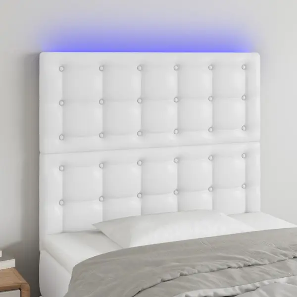 Gossi tablie de pat cu led, alb, 90x5x118/128 cm, piele ecologica