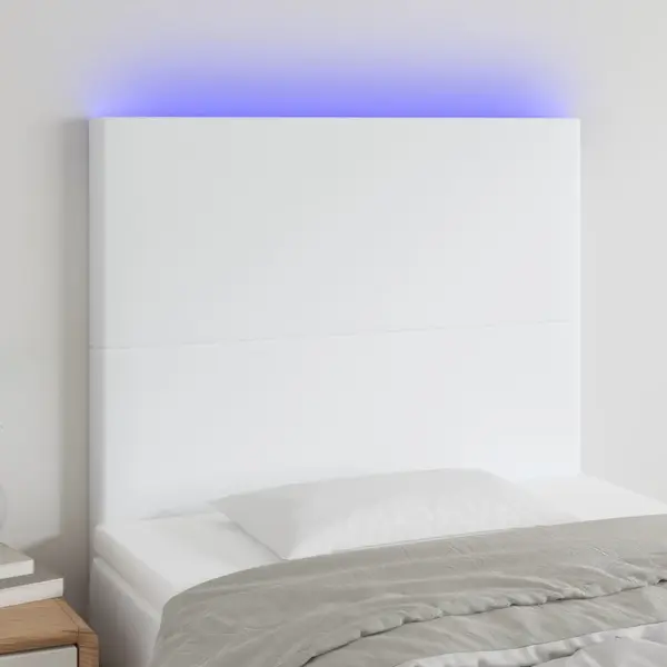 Gossi tablie de pat cu led, alb, 90x5x118/128 cm, piele ecologica