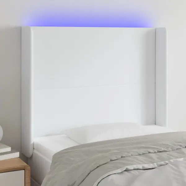 Gossi tablie de pat cu led, alb, 93x16x118/128 cm, piele ecologica