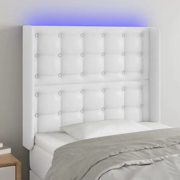 Gossi tablie de pat cu led, alb, 93x16x118/128 cm, piele ecologica