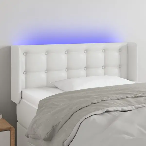 Gossi tablie de pat cu led, alb, 93x16x78/88 cm, piele ecologica