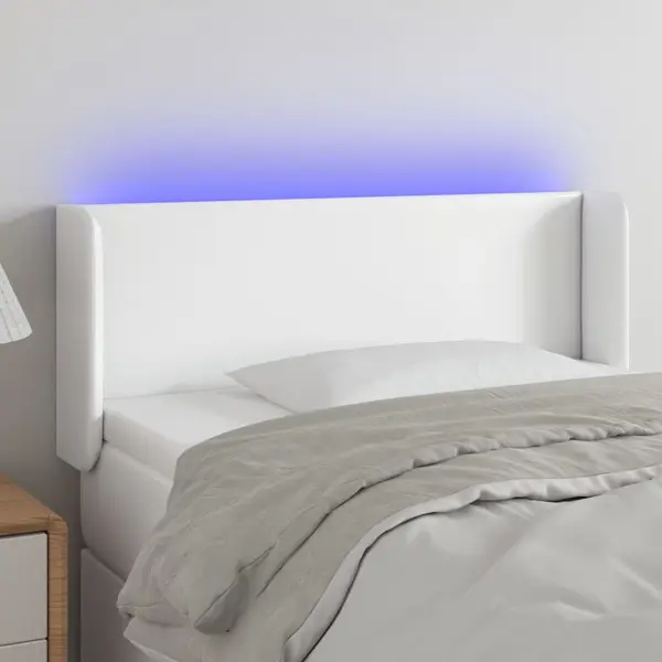 Gossi tablie de pat cu led, alb, 93x16x78/88 cm, piele ecologica