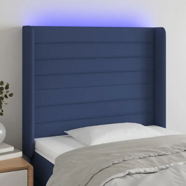 Gossi tablie de pat cu led, albastru, 103x16x118/128 cm, textil
