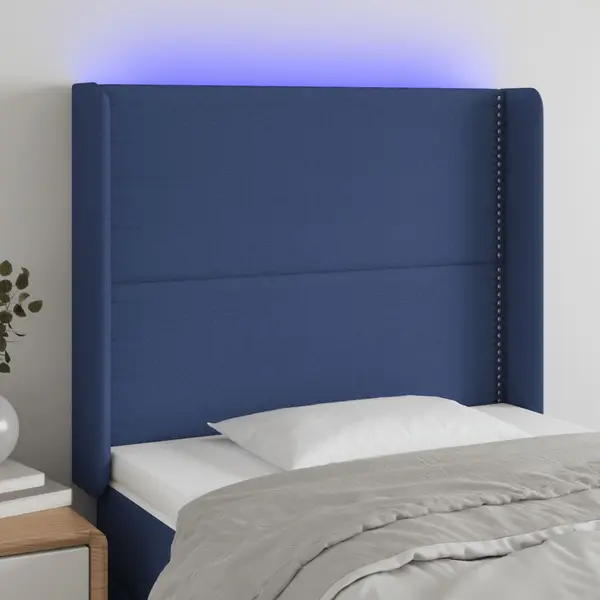 Gossi tablie de pat cu led, albastru, 103x16x118/128 cm, textil