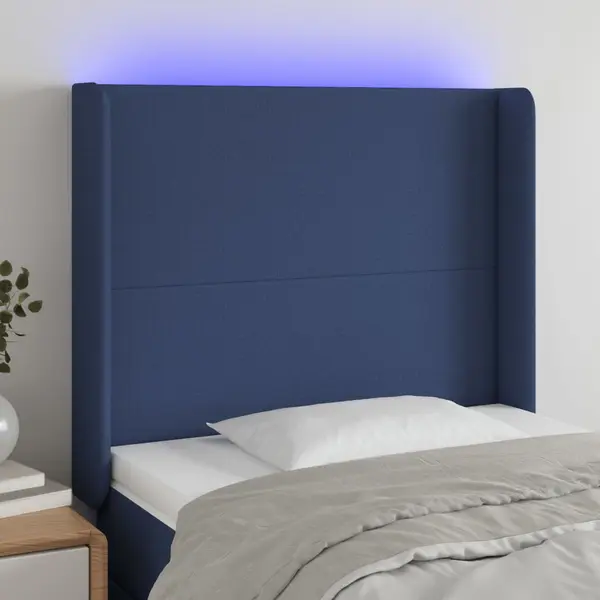 Gossi tablie de pat cu led, albastru, 103x16x118/128 cm, textil