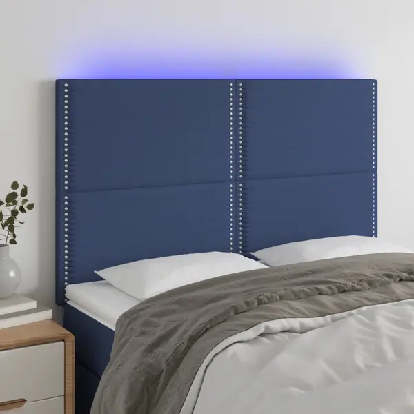 Gossi tablie de pat cu led, albastru, 144x5x118/128 cm, textil