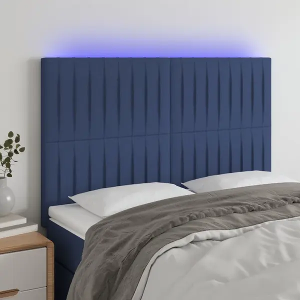 Gossi tablie de pat cu led, albastru, 144x5x118/128 cm, textil