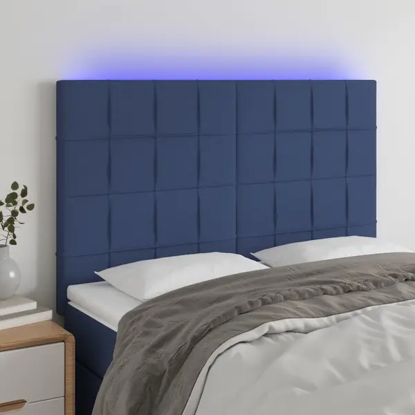 Gossi tablie de pat cu led, albastru, 144x5x118/128 cm, textil