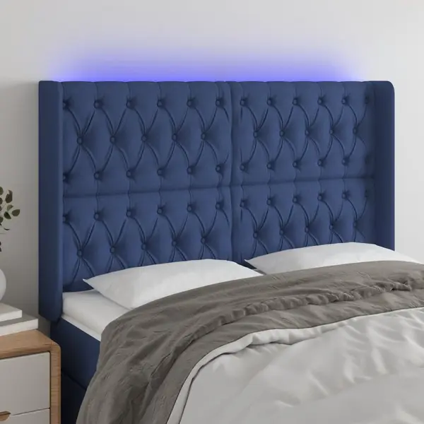 Gossi tablie de pat cu led, albastru, 147x16x118/128 cm, textil