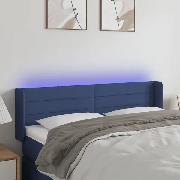 Gossi tablie de pat cu led, albastru, 147x16x78/88 cm, textil
