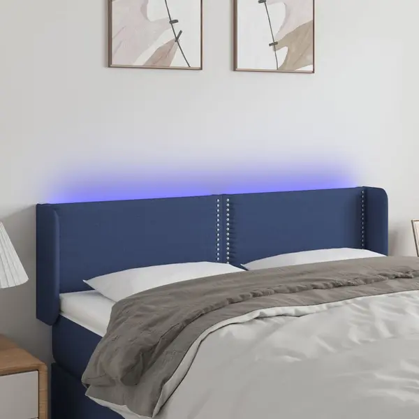 Gossi tablie de pat cu led, albastru, 147x16x78/88 cm, textil