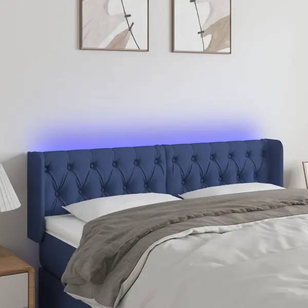 Gossi tablie de pat cu led, albastru, 147x16x78/88 cm, textil