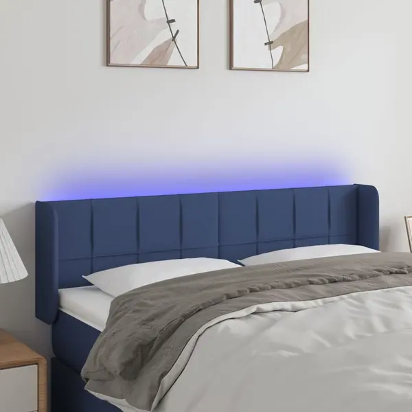 Gossi tablie de pat cu led, albastru, 147x16x78/88 cm, textil