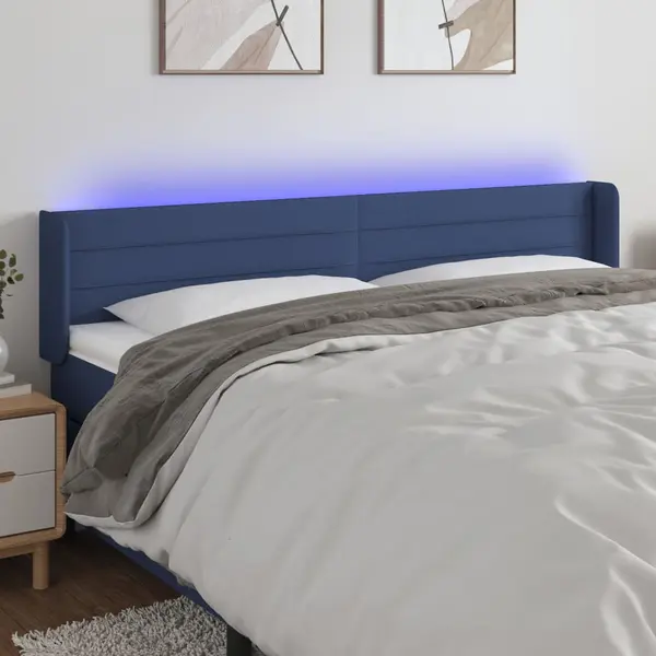 Gossi tablie de pat cu led, albastru, 163x16x78/88 cm, textil