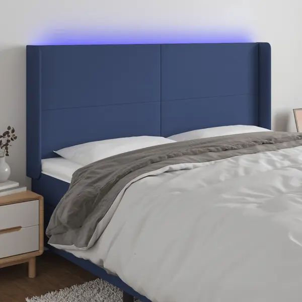 Gossi tablie de pat cu led, albastru, 183x16x118/128 cm, textil