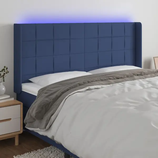 Gossi tablie de pat cu led, albastru, 183x16x118/128 cm, textil