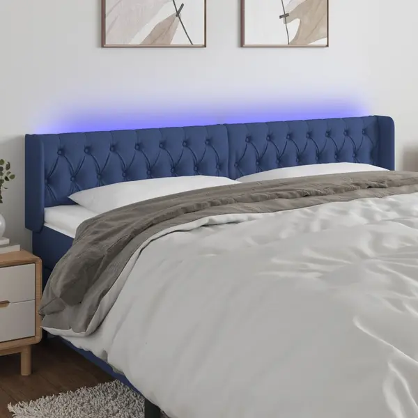 Gossi tablie de pat cu led, albastru, 183x16x78/88 cm, textil