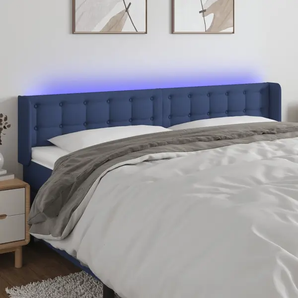 Gossi tablie de pat cu led, albastru, 183x16x78/88 cm, textil