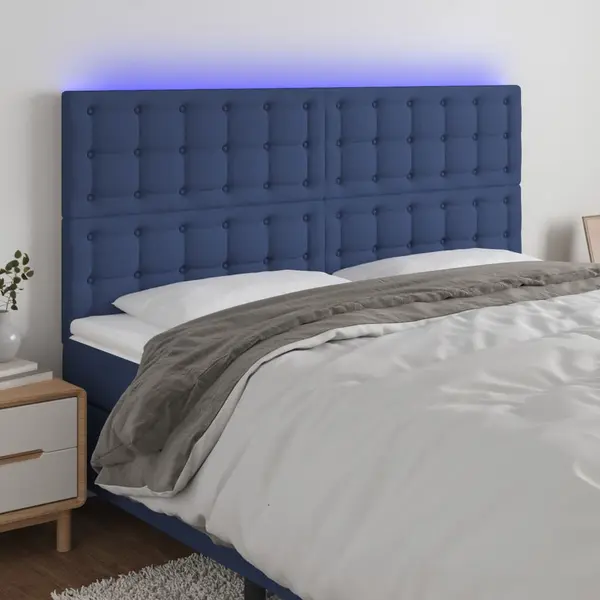 Gossi tablie de pat cu led, albastru, 200x5x118/128 cm, textil